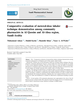 Comparative Evaluation of Metered-Dose Inhaler Technique Demonstration Among Community Pharmacists in Al Qassim and Al-Ahsa Region, Saudi-Arabia