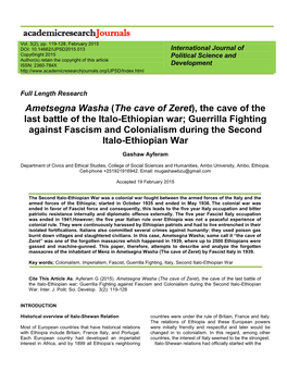 The Cave of Zeret), the Cave of the Last Battle of the Italo-Ethiopian War; Guerrilla Fighting Against Fascism and Colonialism During the Second Italo-Ethiopian War