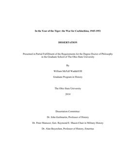The War for Cochinchina, 1945-1951 DISSERTATION Presented In