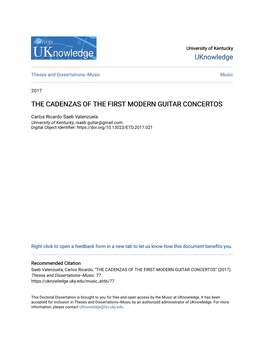 The Cadenzas of the First Modern Guitar Concertos