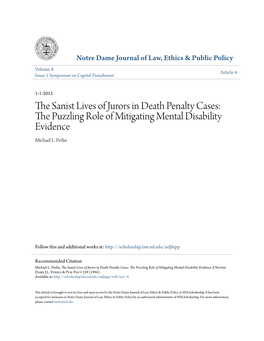 The Sanist Lives of Jurors in Death Penalty Cases: the Puzzling Role of Mitigating Mental Disability Evidence, 8 Notre Dame J.L