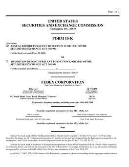 United States Securities and Exchange Commission Form