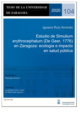 Estudio De Simulium Erythrocephalum (De Geer, 1776) En Zaragoza: Ecología E Impacto En Salud Pública