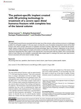The Patient-Specific Implant Created with 3D Printing Technology in Treatment of a Severe Open Distal Humerus Fracture with Comp
