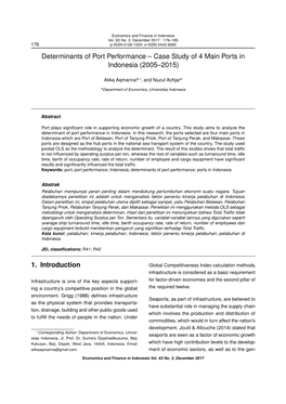 Determinants of Port Performance – Case Study of 4 Main Ports in Indonesia (2005–2015) 1. Introduction