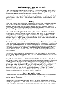 Cooling System with a De-Gas Tank Background I Have Been Interested in the Bongo Cooling System for Sometime, Mainly Since I Had to Replace a Split Radiator in 2009