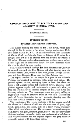Geologic Structure of San Juan Canyon and Adjacent Country, Utah
