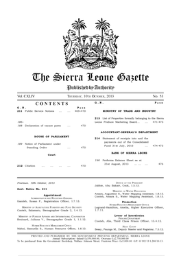 The Sierra Leone Gazette Published by Authority