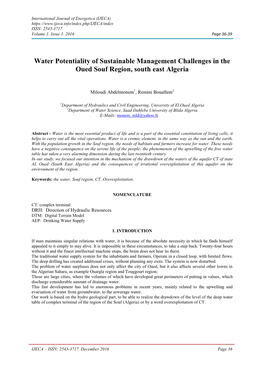 Water Potentiality of Sustainable Management Challenges in the Oued Souf Region, South East Algeria