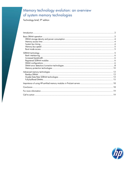 An Overview of System Memory Technologies Technology Brief, 9Th Edition