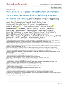 Using Biomarkers to Predict TB Treatment Duration (Predict TB): A