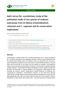 Moth Versus Fly: a Preliminary Study of the Pollination Mode of Two Species of Endemic Asteraceae from St Helena (Commidendrum Robustum and C