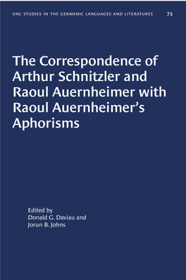 The Correspondence of Arthur Schnitzler And