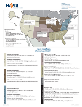 Havis Sales Teams Effective August 30, 2021