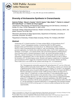 Diversity of Archaeosine Synthesis in Crenarchaeota