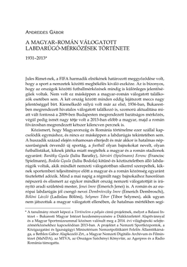 ANDREIDES Gábor: a Magyar-Román Válogatott Labdarúgó Mérkőzések