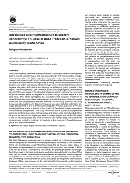 The Case of Dube Tradeport, Ethekwini Municipality, South Africa