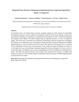 Integrated Water Resources Management Implementation for Langat and Sagami River Basins: a Comparison