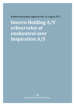 Imerco Holding A/S' Erhvervelse Af Enekontrol Over Inspiration A/S