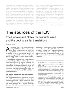 The Sources of the KJV the Hebrew and Greek Manuscripts Used and the Debt to Earlier Translations
