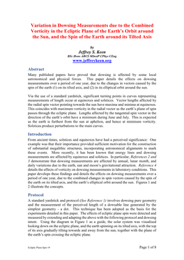 Variation in Dowsing Measurements Due to the Combined Vorticity in The