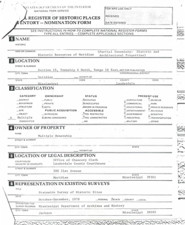 Register of Idstoric Places Ntory -- Nomination Form