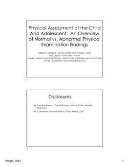 Physical Assessment of the Child and Adolescent: an Overview of Normal Vs
