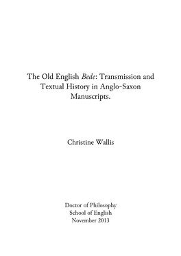 The Old English Bede: Transmission and Textual History in Anglo-Saxon Manuscripts