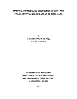 Mapping and Modeling Groundnut Growth and Productivity in Rainfed Areas of Tamil Nadu