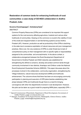 Restoration of Common Lands for Enhancing Livelihoods of Rural Communities: a Case Study of GO-NGO Collaboration in Andhra Pradesh, India