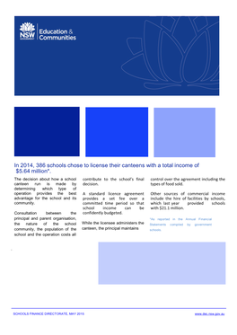 NSW Public Schools Income from Licensed Canteens 2014