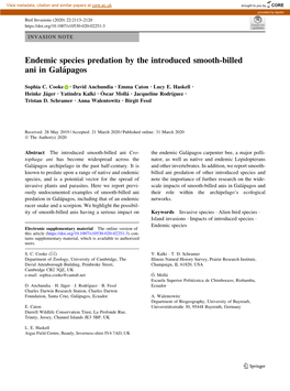 Endemic Species Predation by the Introduced Smooth-Billed Ani in Galápagos