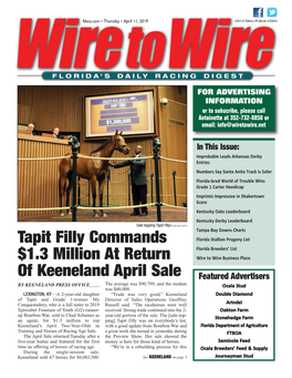 Tapit Filly Commands $1.3 Million at Return of Keeneland April Sale