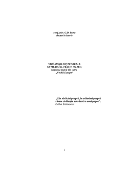 Conf.Univ. G.D. Iscru Doctor În Istorie STRĂMOŞII NOŞTRI REALI: GEŢII