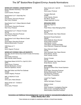 38Th Boston/New England Emmy Awards Nominations