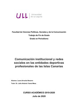 Comunicación Institucional Y Redes Sociales En Las Entidades Deportivas Profesionales De Las Islas Canarias