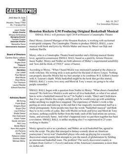 Houston Rockets GM Producing Original Basketball Musical