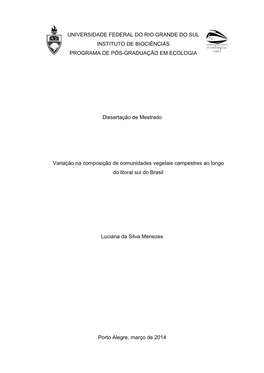 Universidade Federal Do Rio Grande Do Sul Instituto De Biociências Programa De Pós-Graduação Em Ecologia