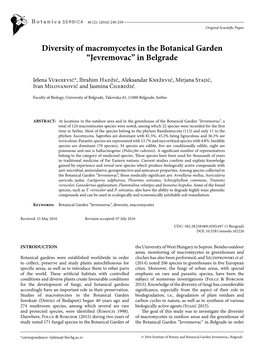 Diversity of Macromycetes in the Botanical Garden “Jevremovac” in Belgrade