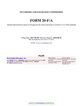 Nord Anglia Education, Inc. Form 20-F/A Filed 2017-06-09