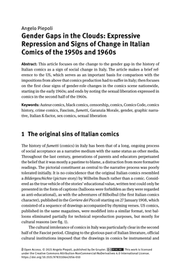 Gender Gaps in the Clouds: Expressive Repression and Signs of Change in Italian Comics of the 1950S and 1960S