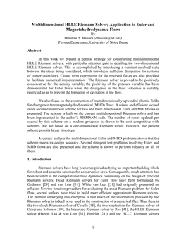 Riemann Solvers Have Long Been Recognized As Being an Important Building Block for Robust and Accurate Schemes for Conservation Laws