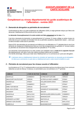 ASSOUPLISSEMENT DE LA CARTE SCOLAIRE Complément