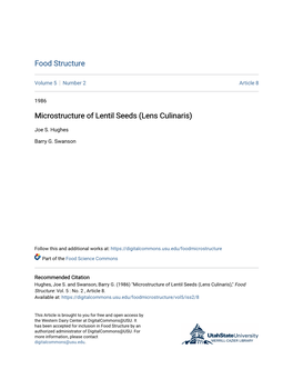 Microstructure of Lentil Seeds (Lens Culinaris)