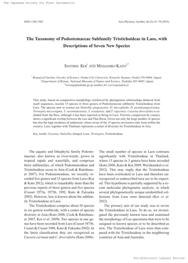 The Taxonomy of Podostemaceae Subfamily Tristichoideae in Laos, with Descriptions of Seven New Species