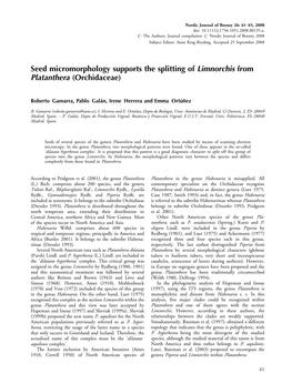 Seed Micromorphology Supports the Splitting of Limnorchis from Platanthera (Orchidaceae)