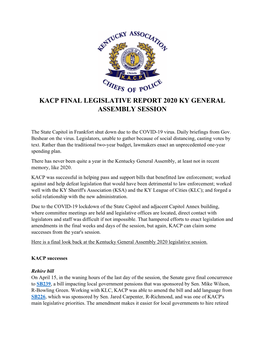 Kacp Final Legislative Report 2020 Ky General Assembly Session