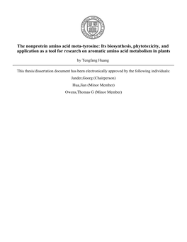 The Nonprotein Amino Acid Meta-Tyrosine: Its Biosynthesis, Phytotoxicity, and Application As a Tool for Research on Aromatic Amino Acid Metabolism in Plants