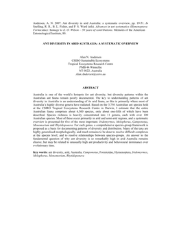 Ant Biodiversity and Biogeography in Arid Australia