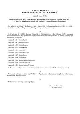 Uchwała Nr 2004/2020 Zarządu Województwa Wielkopolskiego